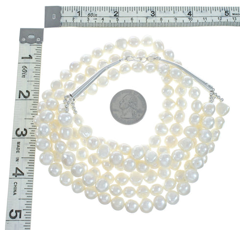 Freshwater White Pearl Sterling Silver Native American Bead Necklace X10835